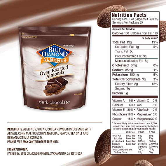 Blue Diamond Oven-Roasted Dark Chocolate Almonds - Your Snack Box