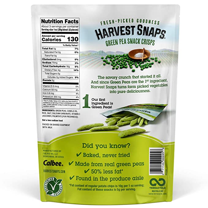 Harvest Snaps Green Pea Snack Crisps, Lightly Salted - Your Snack Box