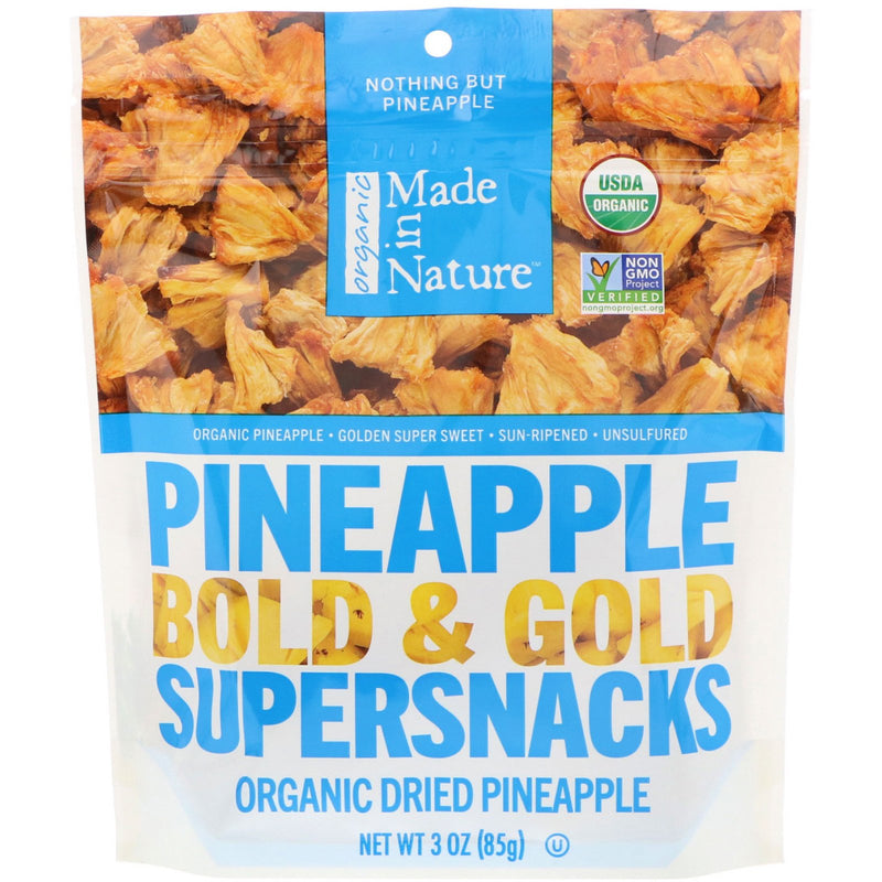 Made in Nature, Organic Dried Pineapple, Bold & Gold Supersnacks, 3 oz (85 g) - Your Snack Box