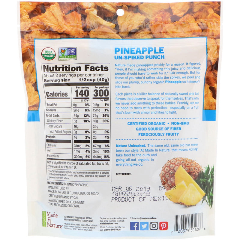 Made in Nature, Organic Dried Pineapple, Bold & Gold Supersnacks, 3 oz (85 g) - Your Snack Box